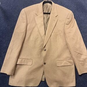 100% Camelhair Blazer Mens 46 Beige Solid 2 Button Sport Coat Jacket Classic